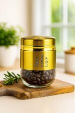 400ML Glass Food Storage Container with Stainless Steel Cover gold - Image 3
