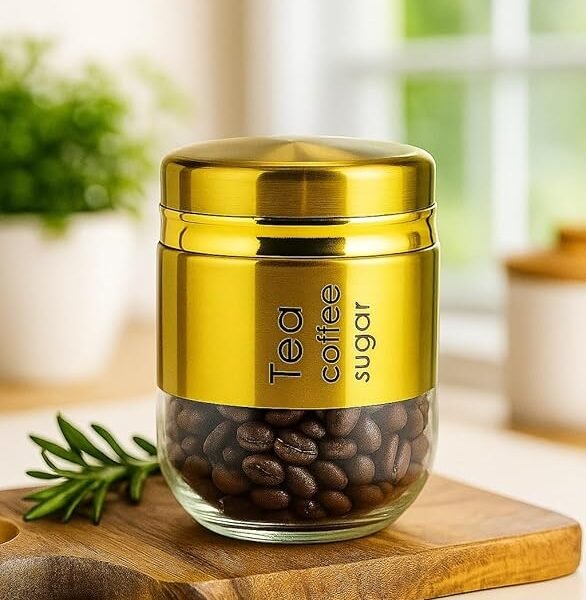400ML Glass Food Storage Container with Stainless Steel Cover gold