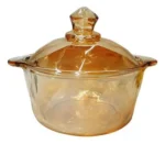 Amber Glass Dish With Lid for Stylish Storage - Image 2