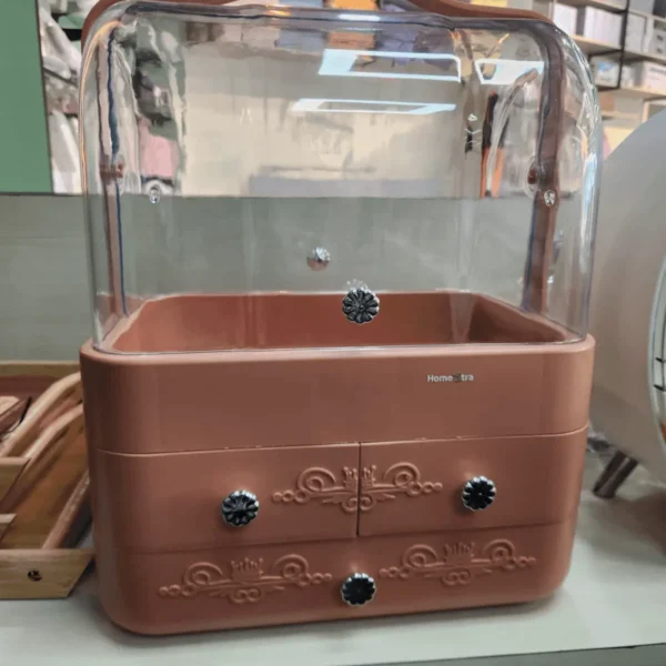 Dustproof Makeup Organizer and Storage with Lid and Handle for Vanity,