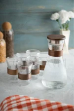 7-Pcs/Set Ribbed Glass with 6 Glasses Airtight Water Jug