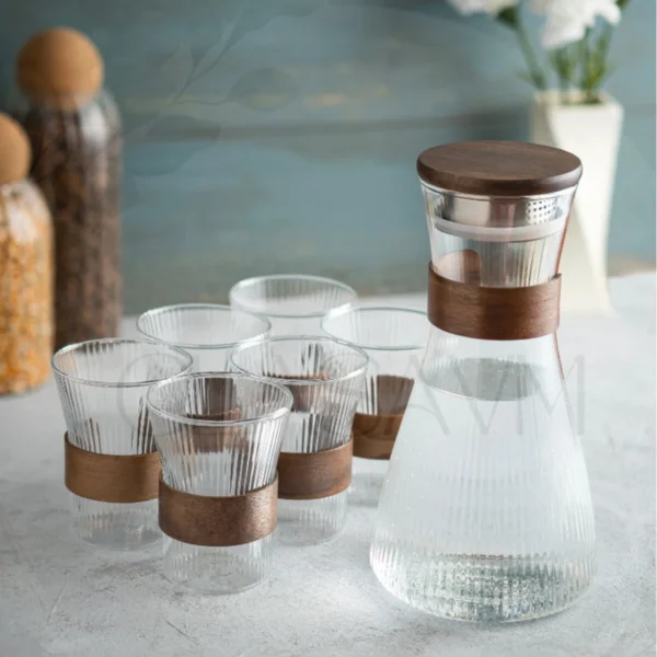 7-Pcs/Set Ribbed Glass with 6 Glasses Airtight Water Jug