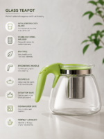 Glass Teapot with Infuser & Soft-Grip Green Handle - 1 L - Image 3