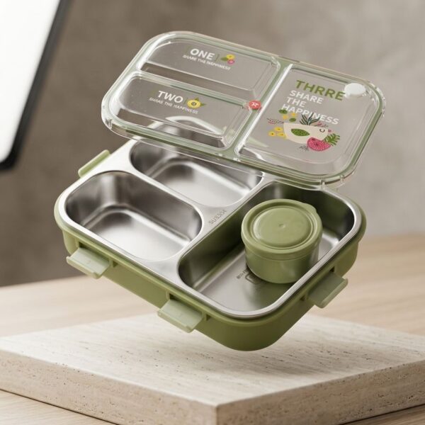 3-Compartment Lunch Box with Sauce Cup