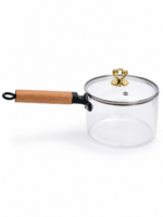 Glass Chai Pan with Wood Handle - Gold Heart Lid - Image 3