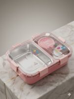 2-Compartment Steel Lunch Box with Sauce Cup