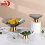 Elegant Glass Fruit Bowl with Gold Base - Image 3