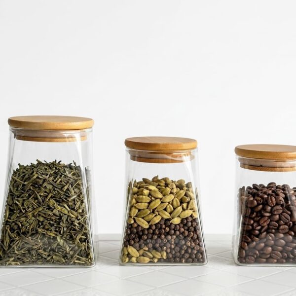 Trapezoid Glass Storage Jars with Bamboo Lid - Set of 3