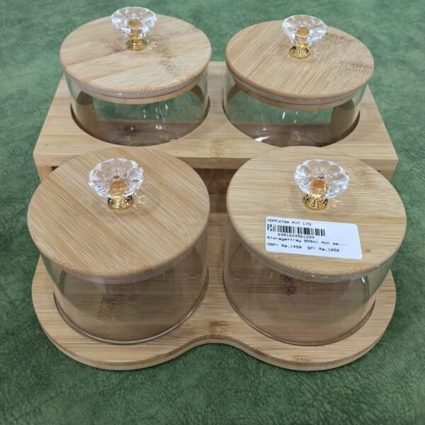 Elegant Glass Storage Jar Set with Bamboo Lids & Wooden Tray