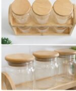 Kitchen Glass Jar Set with Wooden Holder - Image 6
