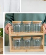 Kitchen Glass Jar Set with Wooden Holder - Image 7