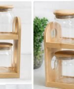 Kitchen Glass Jar Set with Wooden Holder - Image 5