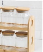 Kitchen Glass Jar Set with Wooden Holder - Image 3
