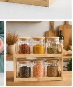 Kitchen Glass Jar Set with Wooden Holder - Image 2