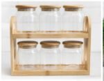 Kitchen Glass Jar Set with Wooden Holder