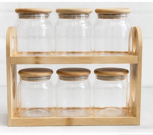 Kitchen Glass Jar Set with Wooden Holder