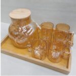 Glass Tea Set with Cups and Wooden Tray - Image 4