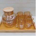 Glass Tea Set with Cups and Wooden Tray - Image 3