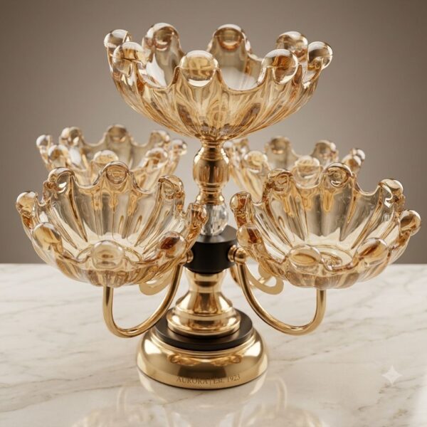 5-Bowl Rotating Amber Glass Server