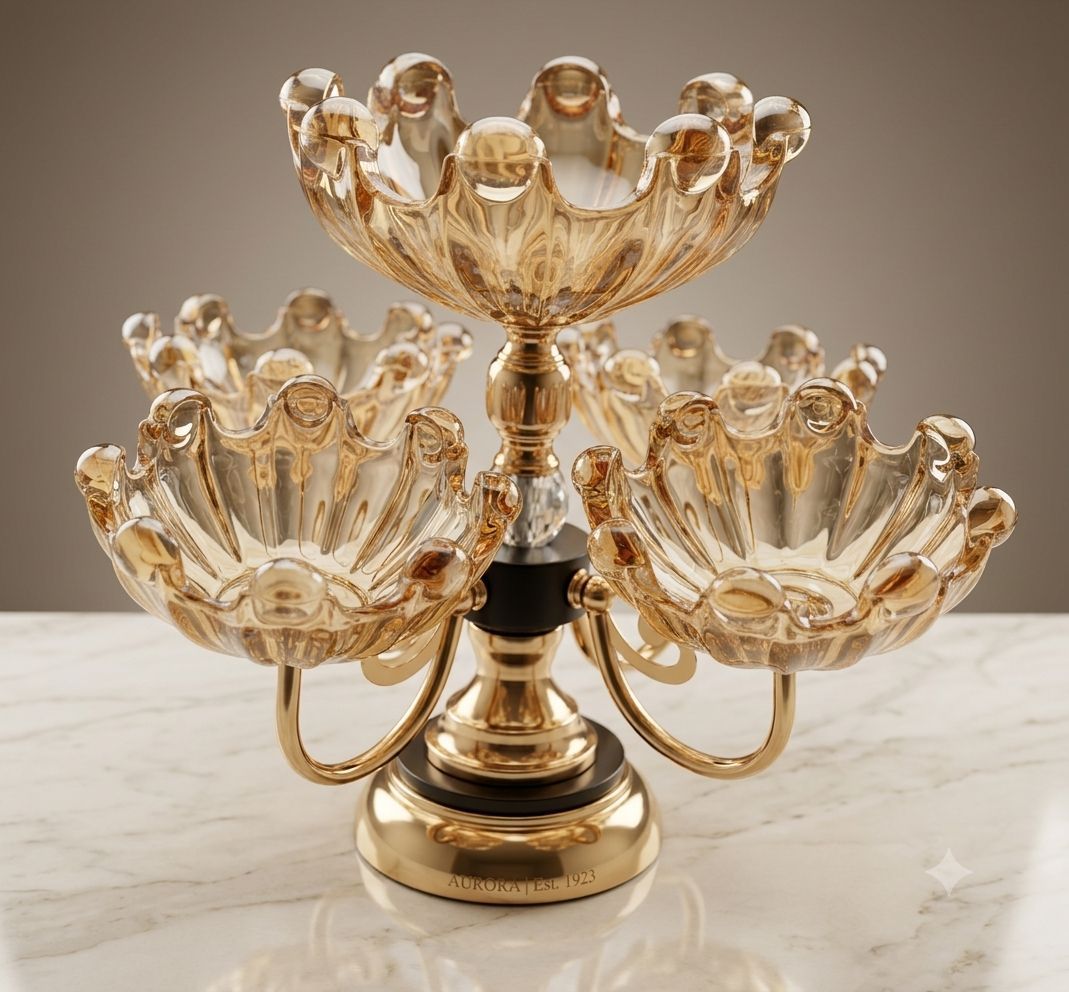 a197e715-5916-4ddb-8790-2c2dafb13a8c 5-Bowl Rotating Amber Glass Server - Image 1