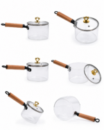Glass Chai Pan with Wood Handle - Gold Heart Lid - Image 2