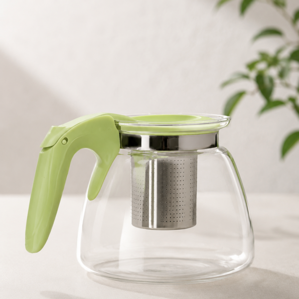 Glass Teapot with Infuser & Soft-Grip Green Handle - 1 L