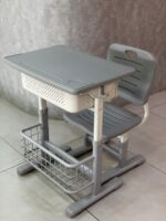 Kids School Desk & Chair Set with Storage - Grey