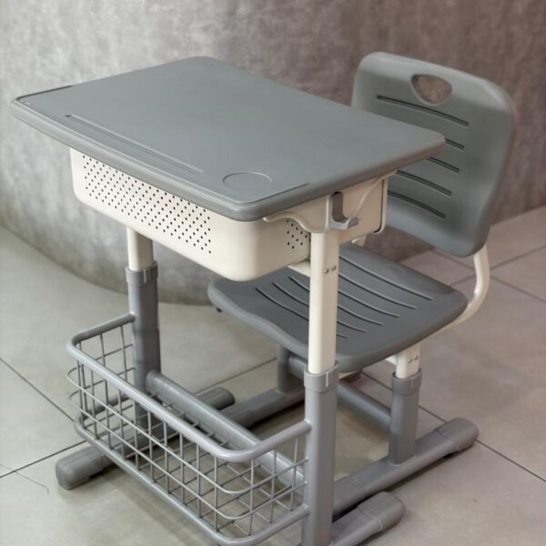 Kids School Desk & Chair Set with Storage - Grey