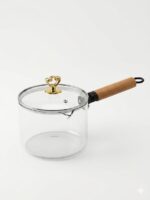 Glass Chai Pan with Wood Handle - Gold Heart Lid - Image 4