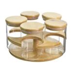 Rotating Spice Jar Set with Wooden Stand