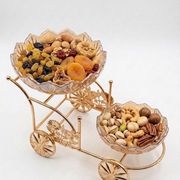 Gold Cart Shape Dry Fruit Stand