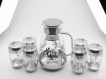 7-Piece Glass Jug & Glass Set with Silver Print