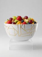 White Melamine Serving Bowl with Gold Geometric Design - Image 2