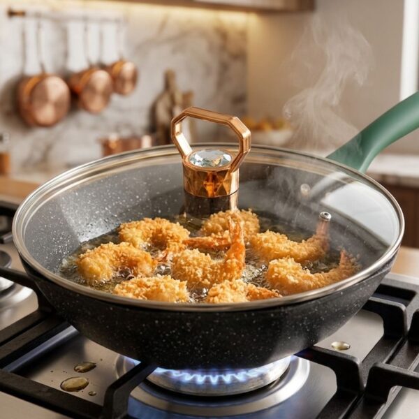 Octagonal Frying Pan with Lid Cooking Saucepan