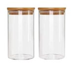Round Glass Storage Jar with Bamboo Lid  (medium size)