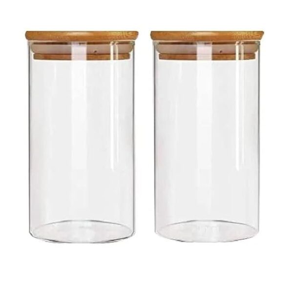 Round Glass Storage Jar with Bamboo Lid  (medium size)
