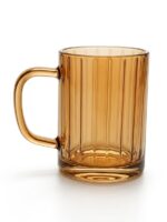 Amber Ribbed Glass Mug with Handle - Image 5