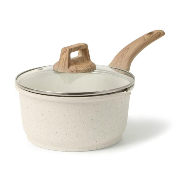 Nonstick Small Sauce Pan with Tempered Glass Lid & Wooden Handle