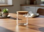 Round Glass Storage Jar with Bamboo Lid (small size) - Image 4