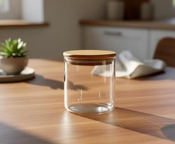 Round Glass Storage Jar with Bamboo Lid (small size)