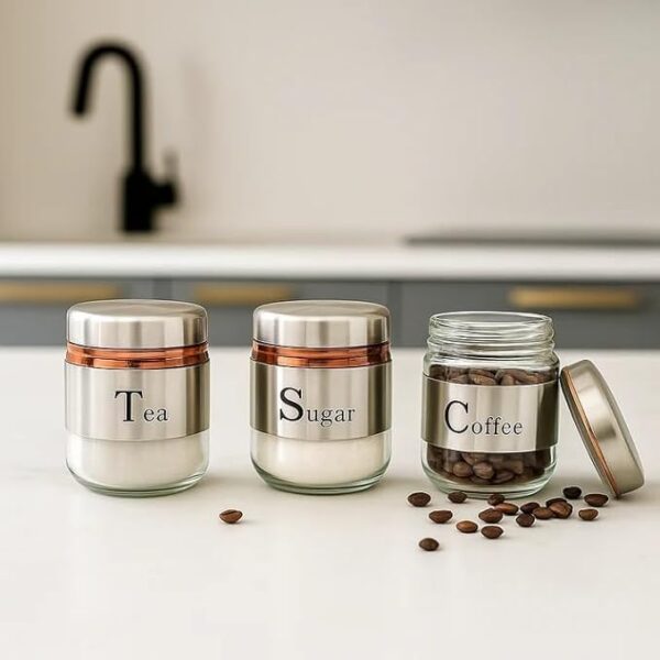 Glass Canister Set for Tea, Coffee, and Sugar