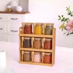 Glass Spice Jars with Bamboo Rack
