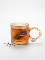 Amber Textured Glass Mug with Beaded Handle