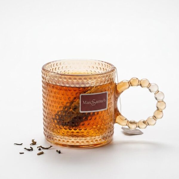 Amber Textured Glass Mug with Beaded Handle