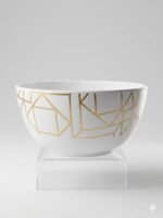 White Melamine Serving Bowl with Gold Geometric Design - Image 3