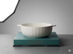 White Ribbed Ceramic Serving Bowl with Handle ( 11 Inch ) - Image 2