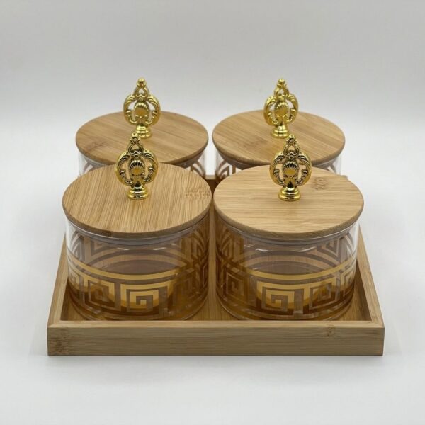 4-Piece Glass Jar Set with Bamboo Tray