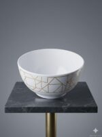 White Melamine Serving Bowl with Gold Geometric Design - Image 4