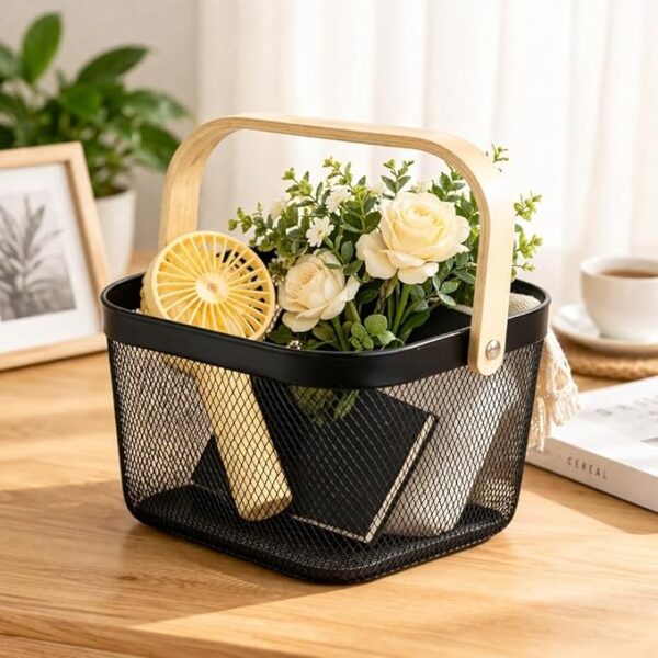 Fruit Basket Bin with Bamboo Handle