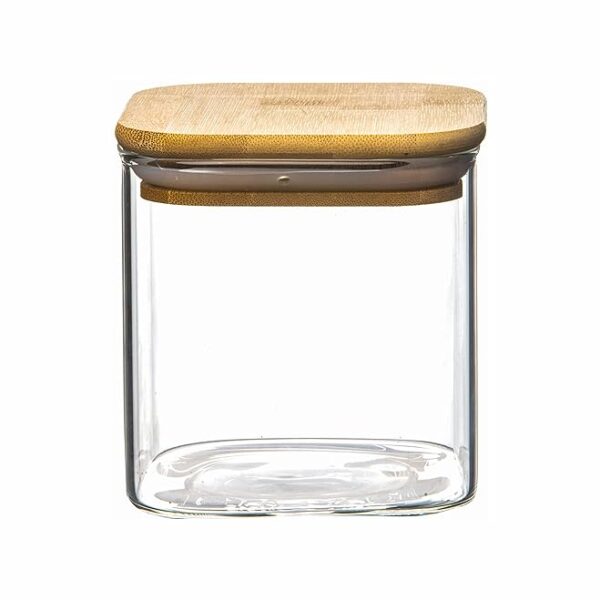 Square Glass Storage Jar with Wooden Lid